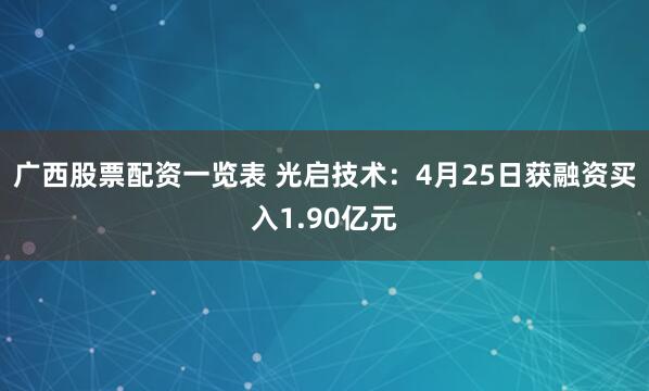 广西股票配资一览表 光启技术：4月25日获融资买入1.90亿元